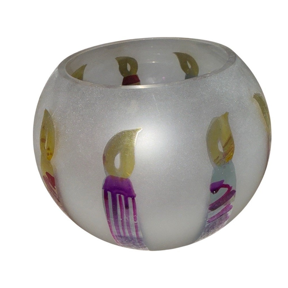 Teleflora Frosted Round Bowl Vase Hand-Painted Birthday Candles S celebration